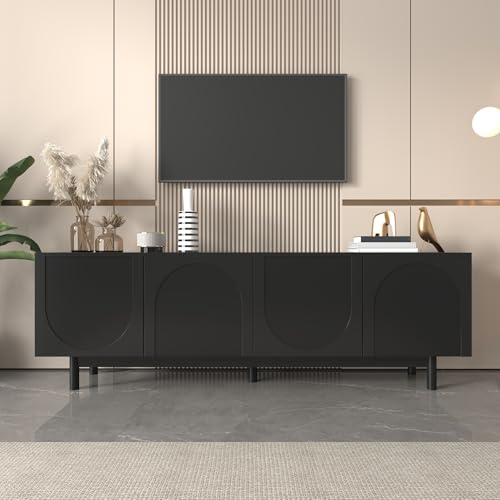 ANIROY TV-Schrank, Lowboard für 50-59 Zoll TVs, Fernsehschrank mit 4 Türen, TV-Möbel, Fernsehtisch mit verstellbare Einlegeplatten für Wohnzimmer Schlafzimmer, 175 x 38 x 56 cm, Schwarz von ANIROY