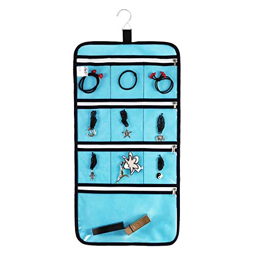 ANIZER Schmuck-Organizer zum Aufhängen mit 10 transparenten Taschen mit Reißverschluss für Reisen, Koffer und Zuhause, Schmuck-Aufbewahrungstasche (blau) von ANIZER