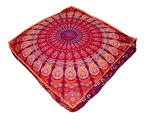 ANJANIYA 88,9 x 88,9 cm Mandala Bohemian Yoga Meditation großes quadratisches Hundebett Outdoor Boden Kissen Kissen Couch Sitzkissen Überwurf Hippie Deko Boho Indische Ottomane (Kastanienbraun) von ANJANIYA