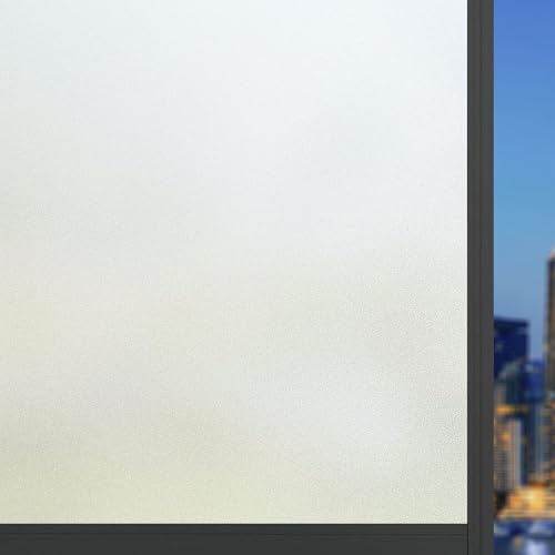 Blickdichte Fensterfolie 50 x 230 cm Ohne Klebstoff Folie Sichtschutz Anti UV Fenster Milchglasfolie für Wohnzimmer Küche Büro, Rein matt von ANJIAJIE