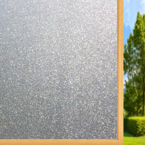 Blickdichte Fensterfolie 70 x 210 cm Ohne Kleber Dekorfolie Gute Privatsphäre Schutz Ohne Kleber Statisch Haftend Blickschutz Klebefolie für Badezimmer, Umkleide, Mattiert von ANJIAJIE