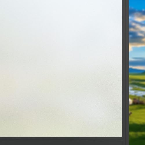 Blickdichte Fensterfolie 95 x 250 cm Ohne Kleber Dekorfolie Gute Privatsphäre Schutz Statisch No-Glue Sichtschutzfolie für Zuhause Büro, Rein matt von ANJIAJIE