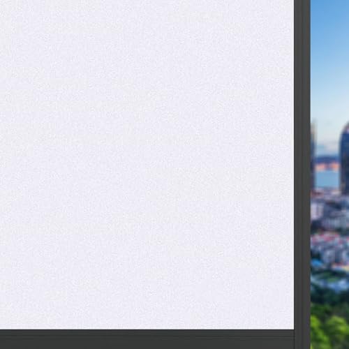 Fensterfolie Blickdicht Sichtschutzfolie 70 x 320 cm Haftung Ohne Klebstoff Milchglasfolie Folie Anti-Uv Fenster Milchglasfolie für Büro Wohnzimmer, weiß matt von ANJIAJIE