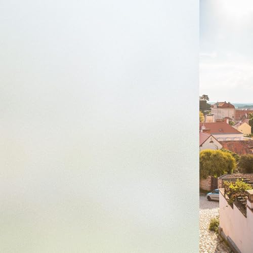 Fensterfolie Milchglasfolie Blickdicht Sichtschutzfolie 55 x 180 cm Haftung Ohne Klebstoff Milchglasfolie Folie Anti-Uv Blickdichte Sichtschutzfolie für Zuhause Büro, Rein matt von ANJIAJIE
