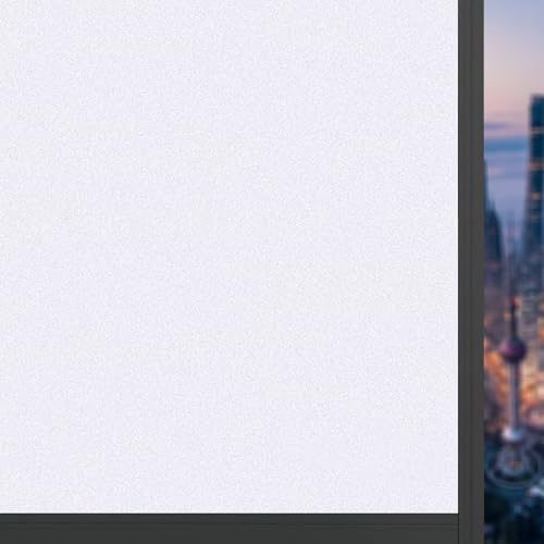 Fensterfolie Sichtschutz 40 x 155 cm Ohne Kleber Dekorfolie Gute Privatsphäre Schutz Selbstklebend Fenster mit Statischer für Zuhause Büro, weiß matt von ANJIAJIE