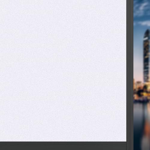 Fensterfolie Sichtschutzfolie 70 x 135 cm Ohne Kleber Dekorfolie Gute Privatsphäre Schutz Sichtschutzfolie Fenster Statische für Wohnzimmer Küche Büro, weiß matt von ANJIAJIE