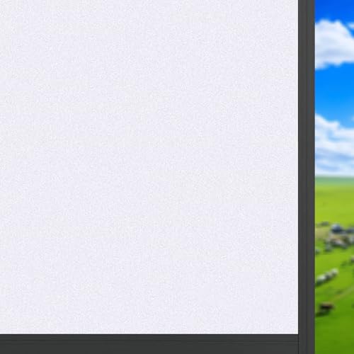 Fensterfolie Sichtschutzfolie 80 x 305 cm Statisch Haftend Ohne Klebstoff Anti UV Sonnenschutz Fensterfolie Blickdicht Milchglasfolie für Badezimmer, Umkleide, weiß matt von ANJIAJIE