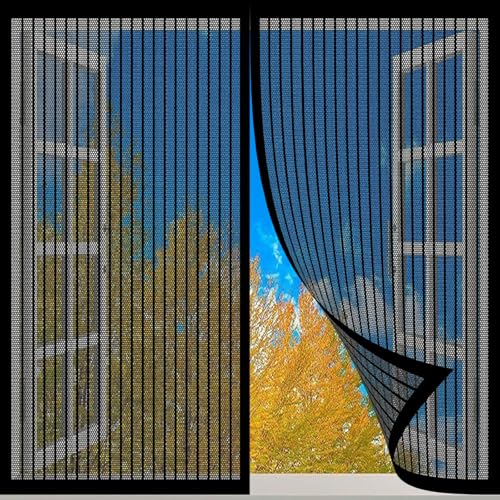 Fliegengitter Magnet Fliegengitter Fenster 138 x 200 cm Atmungsaktiver Insektenschutz Ohne Bohren Fenster Auf Maß, Stärkere Magneten Automatische Abdichtung Mückennetz, für Balkon Terrassen, Schwarz von ANJIAJIE