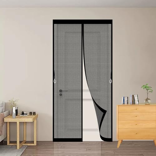 Fliegengitter Magnet Tür 88 x 237 cm Ohne Bohren Balkontür Magnet Luft Kann Frei Strömen Magnetvorhang Fliegennetz Moskitonetz für Schlafzimmer Kellertür Terrassentür, Schwarz von ANJIAJIE