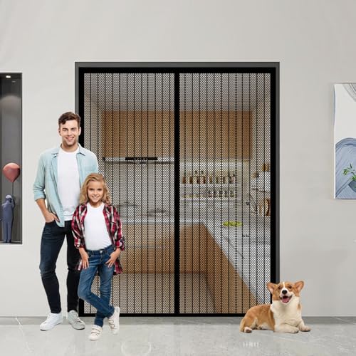 Fliegengitter Magnet Tür 92 x 214 cm DIY Insektenschutz Magnetfenster, Einfache Montage Ohne Bohren Fliegengitter Fenster mit Rahmen für Schlafzimmer, Kinderzimmer, Schwarz von ANJIAJIE