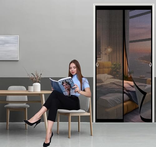 Fliegengitter Tür Insektenschutz Magnetvorhang 76 x 187 cm Ohne Bohren mit Starken Magneten Selbstschließend Magnet Fliegengitter Tür für Balkontür Wohnzimmer Terrassentür, Schwarz Fliegengitter Tür Insektenschutz Magnetvorhang 76 x 187 cm Ohne Bohren mit Starken Magneten Selbstschließend Magnet Fliegengitter Tür für Balkontür Wohnzimmer Terrassentür, Schwarz von ANJIAJIE