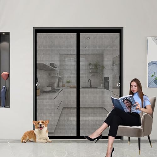 Fliegengitter Tür Magnet 172 x 213 cm Stärkere Magnete Fliegengitter Tür Ohne Bohren Fenster Magnet Mückenschutz für Balkontür Wohnzimmer Terrassentür, Schwarz von ANJIAJIE