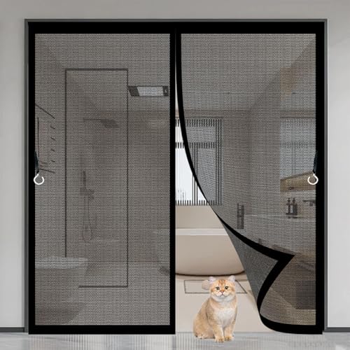 Fliegengitter Tür Magnet Insektenschutz 93 x 235 cm Ohne Bohren mit Starken Magneten Selbstschließend Fliegenvorhang Magnet für Balkontür Wohnzimmer Terrassentür, Schwarz von ANJIAJIE