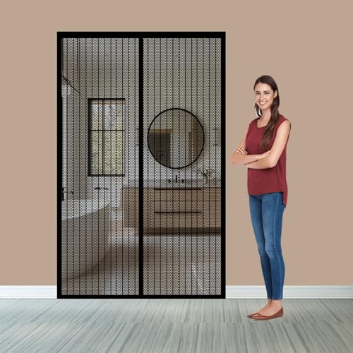 Fliegenvorhang Balkontür Magnet 151 x 228 cm Ohne Bohren mit Starken Magneten Selbstschließend Magnetisches Fliegengitter für Balkontür Wohnzimmer Terrassentür, Schwarz von ANJIAJIE