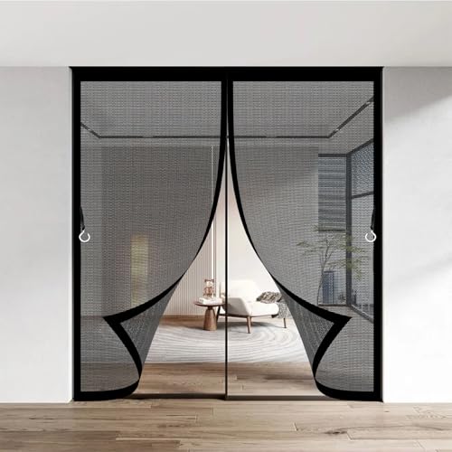 Magnet Fliegengitter Balkontür 106 x 220 cm Stärkere Magnete Fliegengitter Tür Ohne Bohren Fenster Magnet Mückenschutz für Schlafzimmer, Kinderzimmer, Schwarz von ANJIAJIE