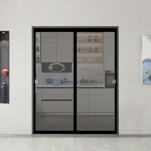 Magnet Fliegengitter Balkontür 95 x 200 cm Stärkere Magnete Fliegengitter Tür Ohne Bohren Atmungsaktiver Masche für Balkontür Wohnzimmer Terrassentür, Schwarz von ANJIAJIE