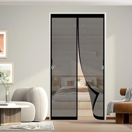 Magnet Fliegengitter Tür 112 x 206 cm Ohne Bohren Balkontür Magnet Luft Kann Frei Strömen Fliegenschutz Fenster Mückengitter für Balkontür Wohnzimmer Terrassentür, Schwarz von ANJIAJIE