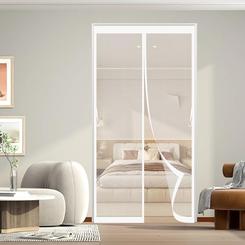 Magnet Fliegengitter Tür 71 x 177 cm Ohne Bohren mit Starken Magneten Selbstschließend Fliegenvorhang Moskitonetz Fenster für Balkontür Wohnzimmer Terrassentür, Weiß Magnet Fliegengitter Tür 71 x 177 cm Ohne Bohren mit Starken Magneten Selbstschließend Fliegenvorhang Moskitonetz Fenster für Balkontür Wohnzimmer Terrassentür, Weiß von ANJIAJIE