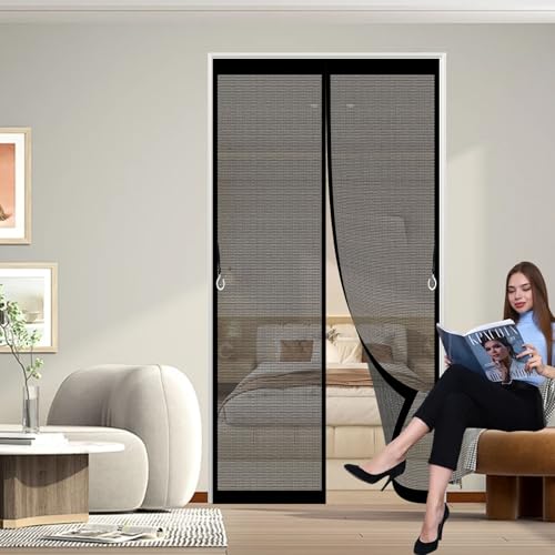 Magnet Fliegengitter Tür 95 x 202 cm Ohne Bohren Balkontür Magnet Luft Kann Frei Strömen Fliegengitter für Balkontüren, Fenstertüren, Terrassentüren., Schwarz von ANJIAJIE