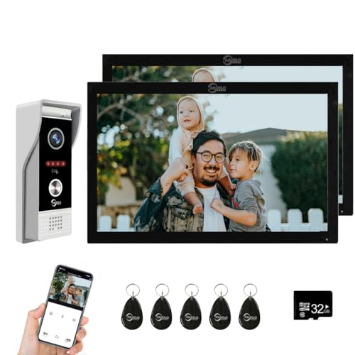 1080P Video-Türklingel mit 10-Zoll-Touchscreen Video-Türklingel-Gegensprechanlage, Unterstützung der automatischen Aufnahme PIR-Bewegungserkennung, Zugangskarte Entriegelung (schwarz) (2) von ANJIELO SMART