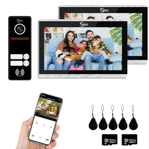 1080P Video-Türsprechanlage, 2-Familien-Türklingel, 10-Zoll-Touchscreen-Display, Entriegelungsunterstützung, Zwei-Wege-Gegensprechanlage, Bewegungserkennung (Schwarz) von ANJIELO SMART