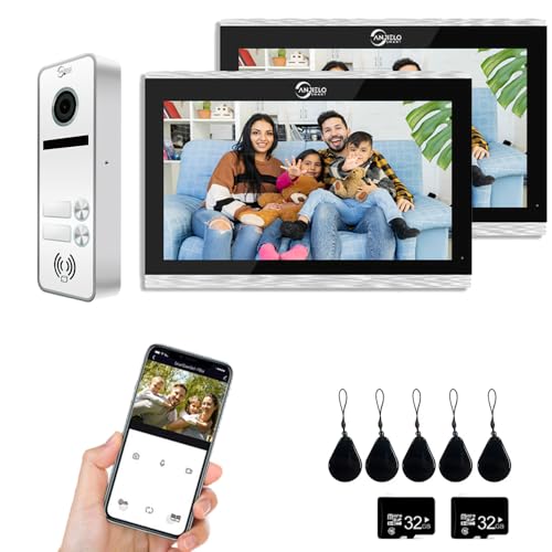 1080P Video-Türsprechanlage, 2-Familien-Türklingel, 10-Zoll-Touchscreen-Display, Entriegelungsunterstützung, Zwei-Wege-Gegensprechanlage, Bewegungserkennung (Weiß) von ANJIELO SMART