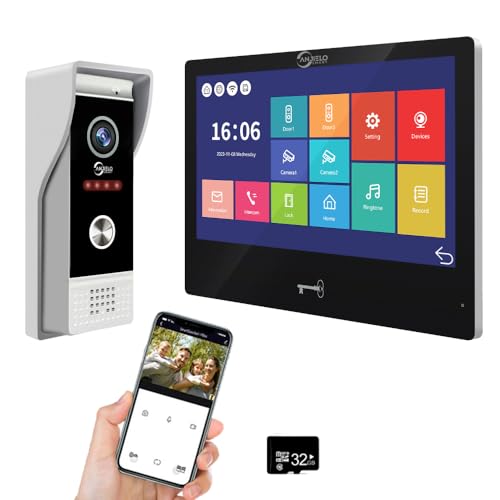 1080P Video Türsprechanlage Wohnung Türklingel Gegensprechanlage, 10 Zoll Kabelgebundener Touchscreen, Unterstützung für Entsperrung, Bewegungserkennung, Wireless Tuya für Home Villa, 32G von ANJIELO SMART