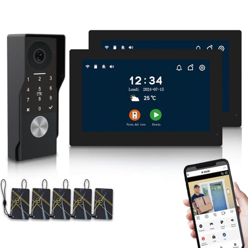 2-Draht-Video-Türsprechanlage für Wohnung,7-Zoll-Touchscreen mit Nachtsicht-Unterstützung,4 in 1 Entriegelung, Zwei-Wege-Sprechanlage für Villen nach Hause (1 schwarze Türklingel+2 schwarze Montor) von ANJIELO SMART