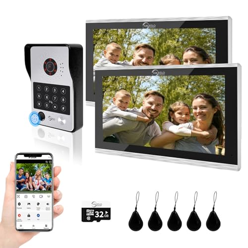 4-Draht-Verbindung ANJIELO SMART Visual Doorphone Intercom (drahtgebundene Verbindung), 1080P Visual Doorphone Kamera mit 10-Zoll-Touchscreen-Display, Unterstützung Fingerabdruck, IC-Karte, Passwort e von ANJIELO SMART