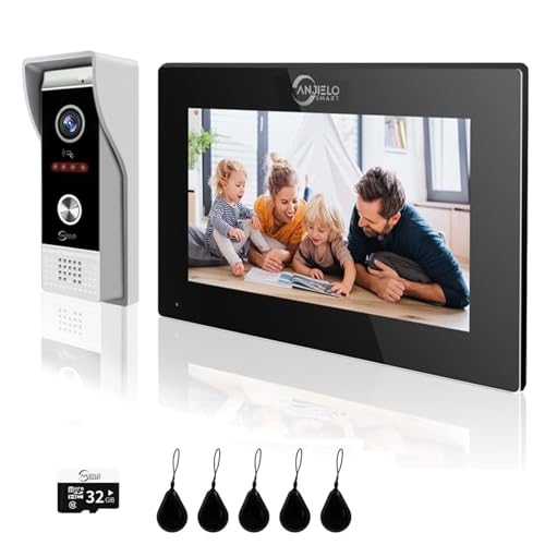 ANJIELO SMART 1080P Video Türklingel Kamera mit 7 Zoll Touchscreen Video Türklingel Gegensprechanlage(4 Kabel) Unterstützung Auto Aufnahme Infrarot Nachtsicht PIR Bewegungserkennung (schwarz) von ANJIELO SMART