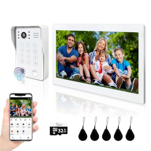 ANJIELO SMART WLAN Video Türsprechanlage Gegensprechanlage System, 10-Zoll-Touchscreen, 1080P-Türklingelsystem (kabelgebunden), unterstützt Fingerabdruck, RFID-Karte, Passwortentriegelung (Weiß) von ANJIELO SMART