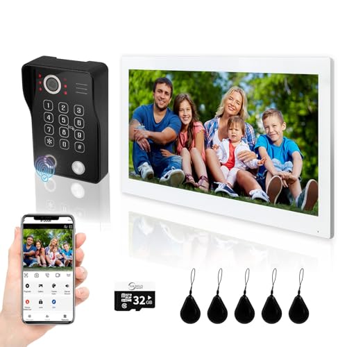 ANJIELO SMART WLAN Video Türsprechanlage Gegensprechanlage System, 10-Zoll-Touchscreen, 1080P-Türklingelsystem (kabelgebunden), unterstützt Fingerabdruck, RFID-Karte, Passwortentriegelung (Schwarz) von ANJIELO SMART