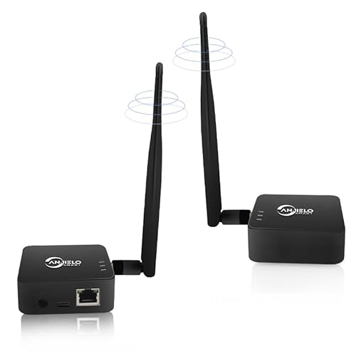 Drahtlose Bridge, 2,4 GHz Punkt-zu-Punkt Outdoor-WiFi-Bridge (1 km Reichweite) – Ideal für PtP/PtMP-Verbindungen mit Hochgewinn-Antenne, Type-C-Adapter, 2 x RJ45-Ethernet-Ports (2er-Pack) (Schwarz) von ANJIELO SMART