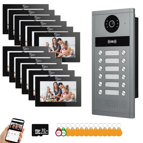 Kabelgebundenes Video-Türsprechanlagensystem für Wohnungen,6/12/18/24 Einheiten,7-Zoll-Touchscreen-Monitor, Video-Türsprechanlage für Innen- und Außenbereich,Bewegungserkennung (12 monitor) von ANJIELO SMART