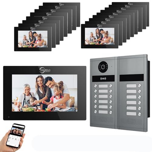 Kabelgebundenes Video-Türsprechanlagensystem für Wohnungen,6/12/18/24 Einheiten,7-Zoll-Touchscreen-Monitor, Video-Türsprechanlage für Innen- und Außenbereich,Bewegungserkennung (18 monitor) von ANJIELO SMART