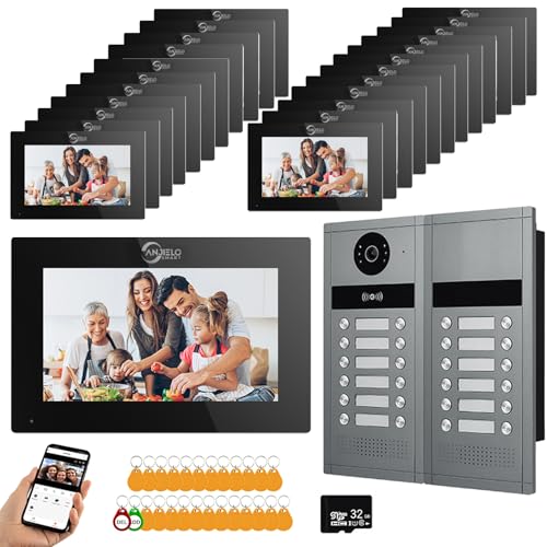 Kabelgebundenes Video-Türsprechanlagensystem für Wohnungen,6/12/18/24 Einheiten,7-Zoll-Touchscreen-Monitor, Video-Türsprechanlage für Innen- und Außenbereich,Bewegungserkennung (24 monitor) von ANJIELO SMART
