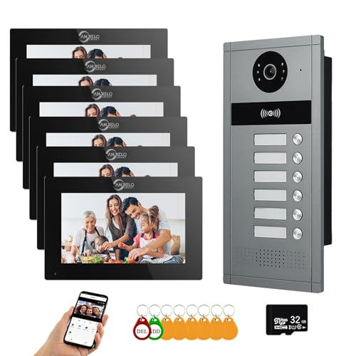 Kabelgebundenes Video-Türsprechanlagensystem für Wohnungen,6/12/18/24 Einheiten,7-Zoll-Touchscreen-Monitor, Video-Türsprechanlage für Innen- und Außenbereich,Bewegungserkennung (6 monitor) von ANJIELO SMART