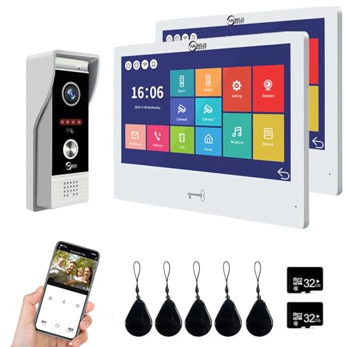 TUYA 1080P Video Türsprechanlage Wohnung Türklingel Gegensprechanlage 10 Zoll Kabelgebundener Touchscreen Unterstützt Swipe Card Entry und Bewegungserkennung, 2 Monitore von ANJIELO SMART