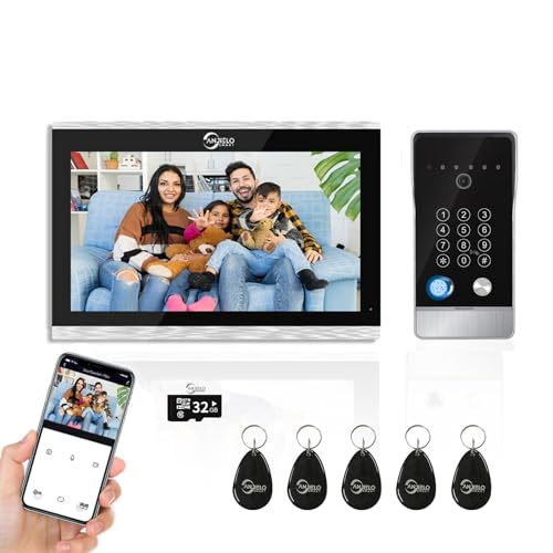 Tuya Video Türklingel Wohnung Gegensprechanlage, WiFi 10-Zoll-Touchscreen-Monitor mit Wired 1080P Türklingel, 5 in 1 Unlock, Unterstützung Fingerabdrücke, RFID-Karten, Passwörter, für Home Villa von ANJIELO SMART