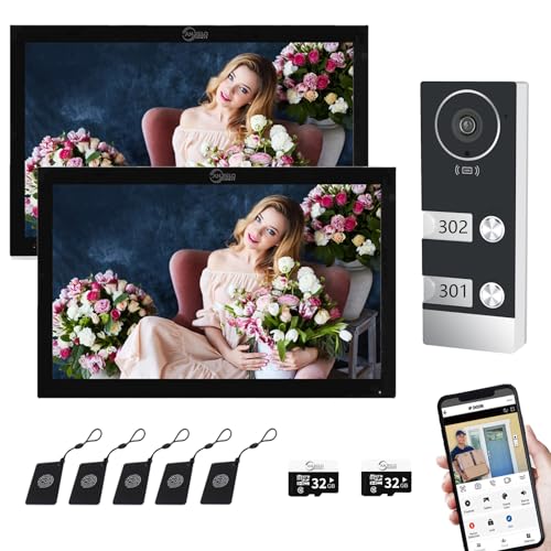 Verdrahtete Video-Sprechanlage für Wohnungen 2 Einheiten 10 Zoll Touch Monitor Wireless WiFi Video Türklingel System, Video-Türsprechanlage, 3 in 1 Unlock, Dual Way Intercom für Home Villa (schwarz) Verdrahtete Video-Sprechanlage für Wohnungen 2 Einheiten 10 Zoll Touch Monitor Wireless WiFi Video Türklingel System, Video-Türsprechanlage, 3 in 1 Unlock, Dual Way Intercom für Home Villa (schwarz) von ANJIELO SMART