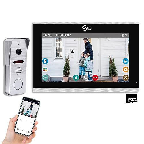 Verdrahtete Video-Türklingel Gegensprechanlage Wohnung 10-Zoll-Touch-Monitor-System 1080P Video-Eingangstürsprechanlage Türkamera TUYA WiFi Smart Home Türsprechanlagen (1 Türklingel+1 Monitor) von ANJIELO SMART