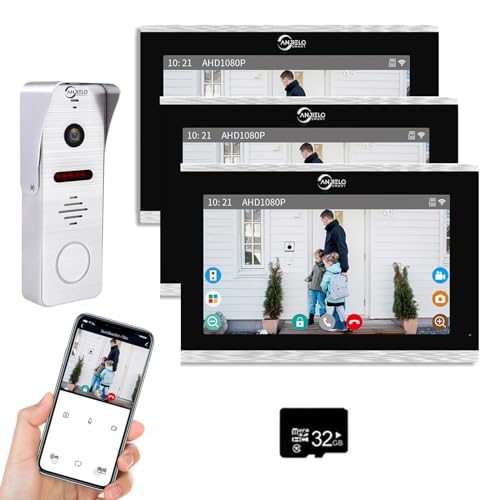 Verdrahtete Video-Türklingel Gegensprechanlage Wohnung 10-Zoll-Touch-Monitor-System 1080P Video-Eingangstürsprechanlage Türkamera TUYA WiFi Smart Home Türsprechanlagen (1 Türklingel+3 Monitor) von ANJIELO SMART