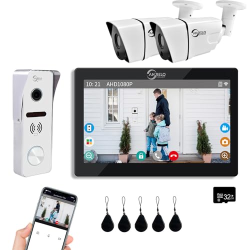 Verdrahtete Video-Türklingel Wohnung Gegensprechanlage 7-Zoll-Touch-Monitor-System Wireless 1080P HD Kamera Video-Eingangstürsprechanlage Türkamera TUYA (1 Glockenspiel+1 Bildschirm+2 Kamera) von ANJIELO SMART