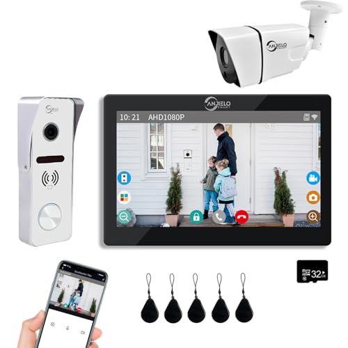 Verdrahtete Video-Türklingel Wohnung Gegensprechanlage 7-Zoll-Touch-Monitor-System Wireless 1080P HD Kamera Video-Eingangstürsprechanlage Türkamera TUYA (1 Glockenspiel+1Bildschirm+1Kamera) von ANJIELO SMART