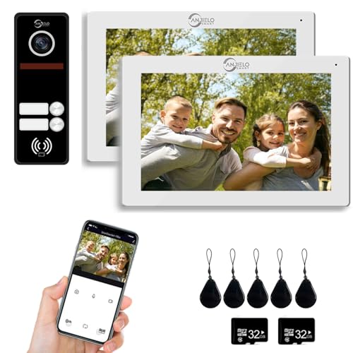 Verdrahtete Videosprechanlage für Wohnungen, 2-Familien-Türklingel, 7-Zoll-Touchscreen-Display, Entriegelungsunterstützung, Zwei-Wege-Sprechanlage, Bewegungserkennung (Schwarz und Weiß) von ANJIELO SMART