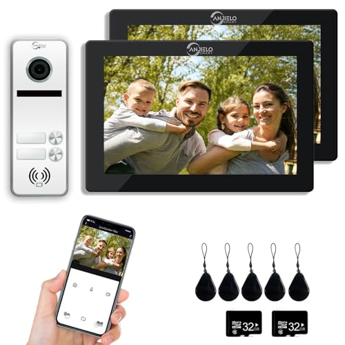 Verdrahtete Videosprechanlage für Wohnungen, 2-Familien-Türklingel, 7-Zoll-Touchscreen-Display, Entriegelungsunterstützung, Zwei-Wege-Sprechanlage, Bewegungserkennung (Weiß und tiefschwarz) von ANJIELO SMART