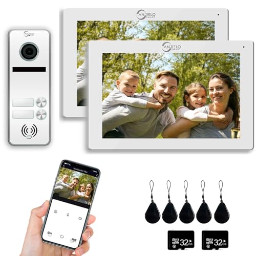 Verdrahtete Videosprechanlage für Wohnungen, 2-Familien-Türklingel, 7-Zoll-Touchscreen-Display, Entriegelungsunterstützung, Zwei-Wege-Sprechanlage, Bewegungserkennung (Weiße) von ANJIELO SMART