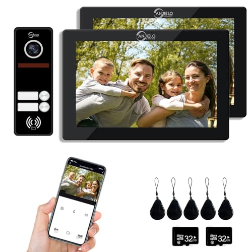 Verdrahtete Videosprechanlage für Wohnungen, 2-Familien-Türklingel, 7-Zoll-Touchscreen-Display, Entriegelungsunterstützung, Zwei-Wege-Sprechanlage, Bewegungserkennung (schwarze) von ANJIELO SMART