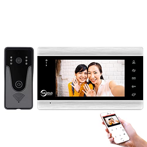 Video-Gegensprechanlage, WLAN-Video-Türklingel-Kamera mit Monitor 1080P 7 Zoll Kabelgebundene Türklingel-Kamera, unterstützt Fernentriegelung, PIR-Bewegungserkennung, Zwei-Wege-Audio, Nachtsicht von ANJIELO SMART