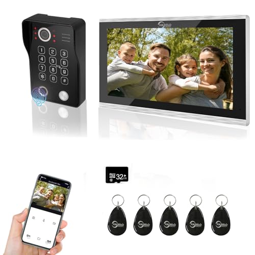 Video-Türklingel-Gegensprechanlage, 10-Zoll-Touchscreen, mit kabelgebundenem 1080P-Türklingelsystem, unterstützt Fingerabdruck, RFID-Karte, Passwort, Verwendung mit TUYA APP von ANJIELO SMART